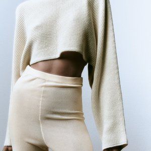 ZARA KNIT BOLERO SWEATER  ECRU CREAM small